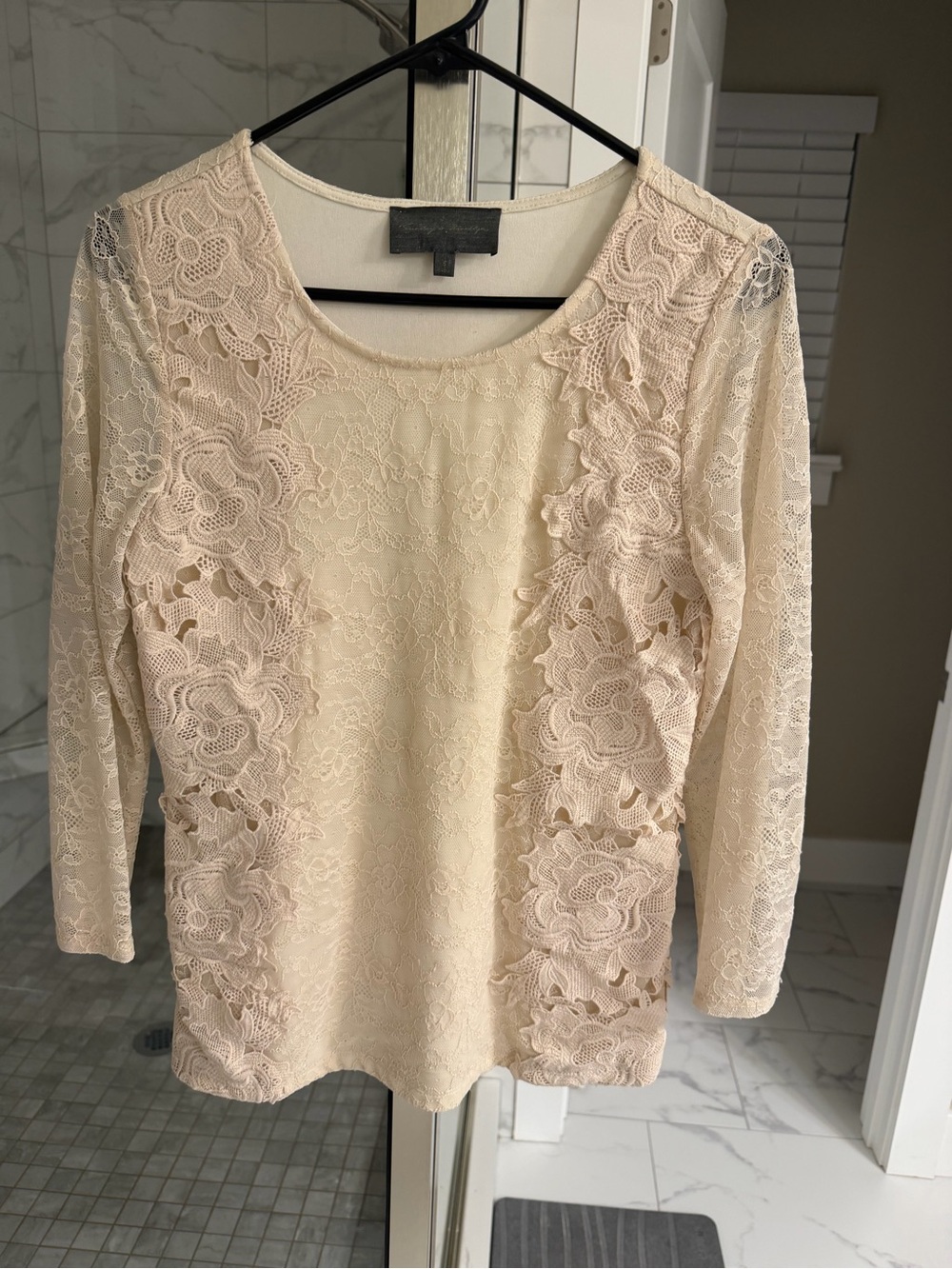 Anthropologie Sunday in Brooklyn Cream Lace-Front Long Sleeve Top